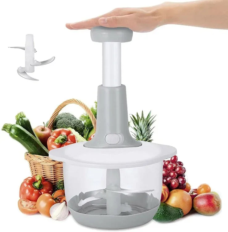 1.5L Manual Food Chopper – Speedy Hand Press Vegetable & Fruit Cutter - Plastic Body (Random Color)