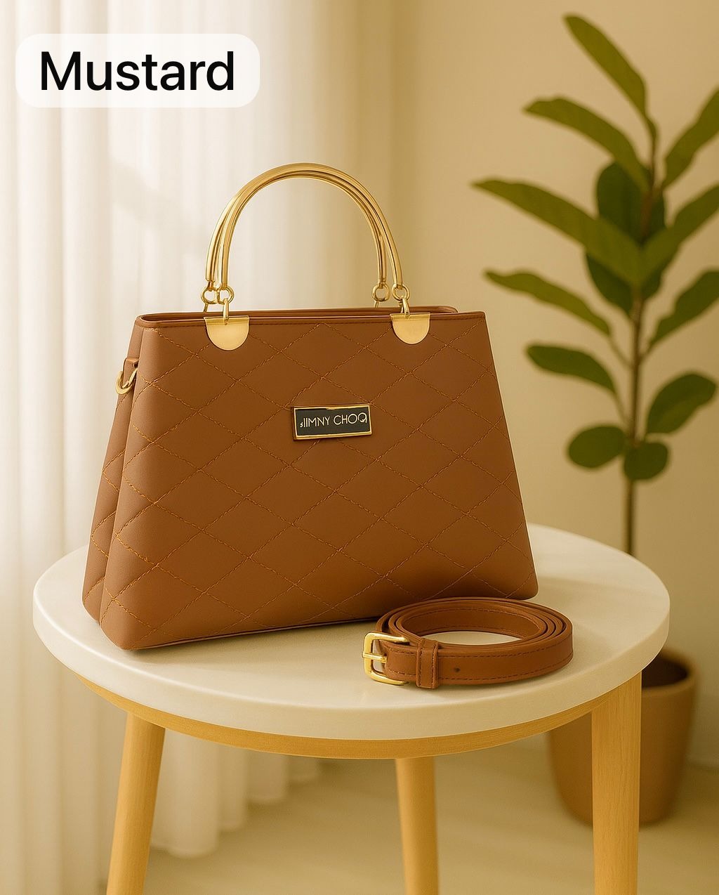 Premium Quilted Faux Leather Handbags with Golden Metal Handles - Elegant Shoulder Tote